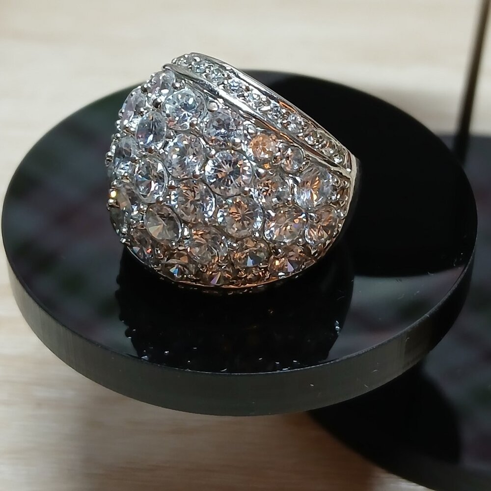 Fashion Costume Jewelry Silver Tone Chunk Bling White Rhinestone Size 6 Ring #19